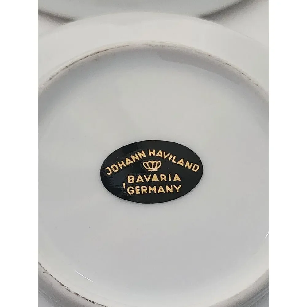 Johann Haviland Bavaria Germany Set/6 Berry Dessert Bowls Floral Rose Gold Trim